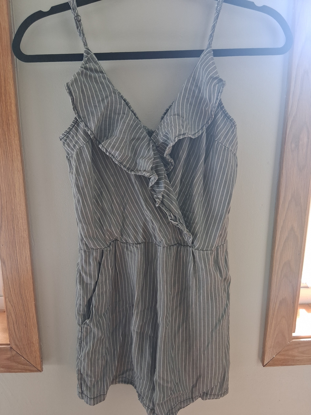 Striped Ruffle V-Neck Romper - Picture 1 of 11